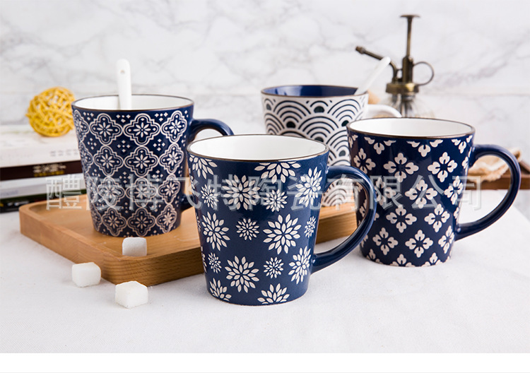 Factoria directa de esmalte de cerámica pintada a mano taza de café de oficina de empresa taza de menú doméstico