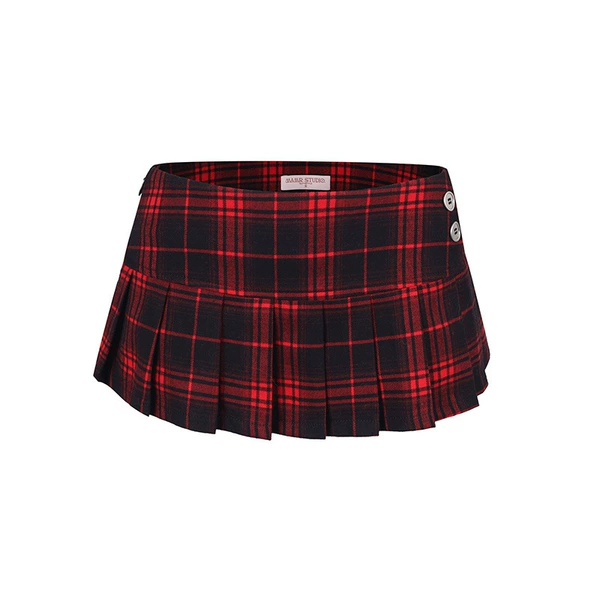 Low-waist plaid ultra-short A-line pleated skirt single piece