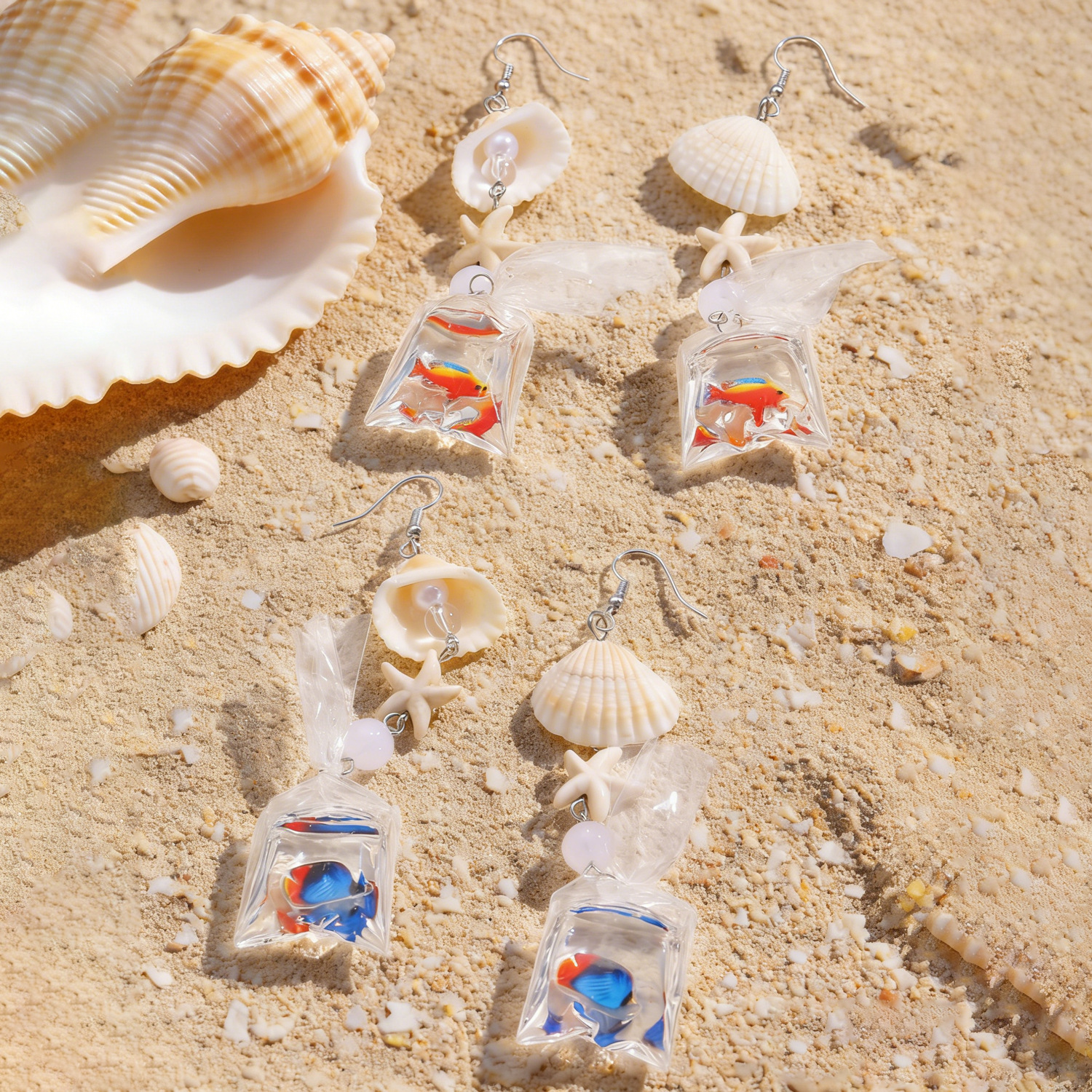Ocean Style Starfish And Tropical Fish Stud Earrings For Women_voghion.com
