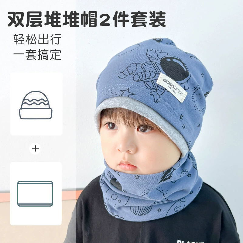 Demi-season kids' cotton set with scarf in Korean style, 2-8y, 48-54cm, multi-color options