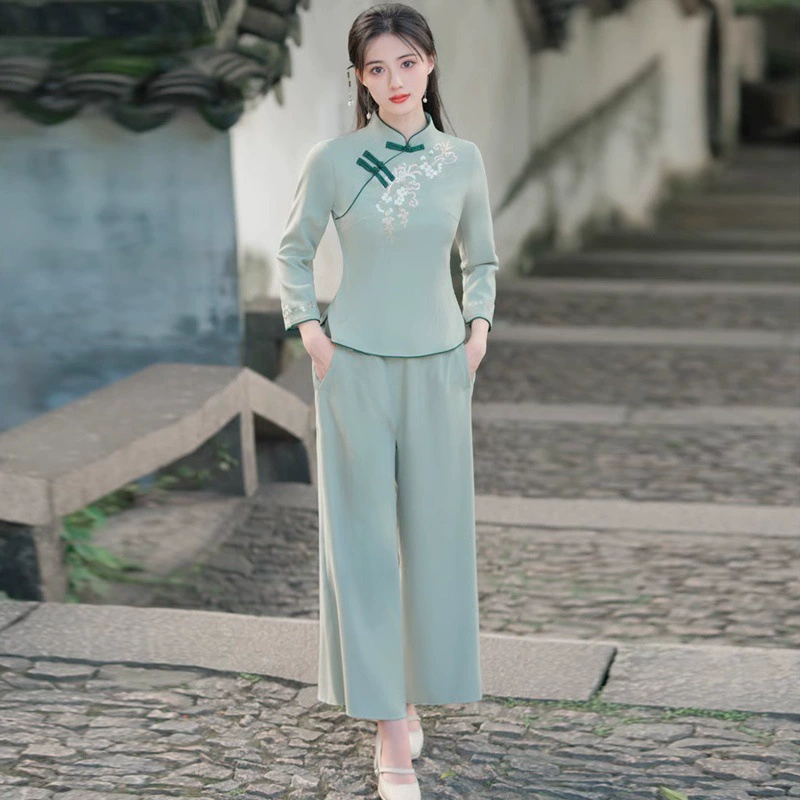 Демисезонное чхонсам(чонсам)?, trousers, set for work, Chinese style
