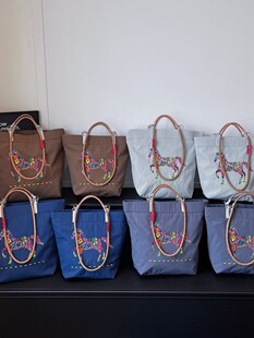 Capacious universal shopping bag, nylon handheld one-shoulder bag, with embroidery