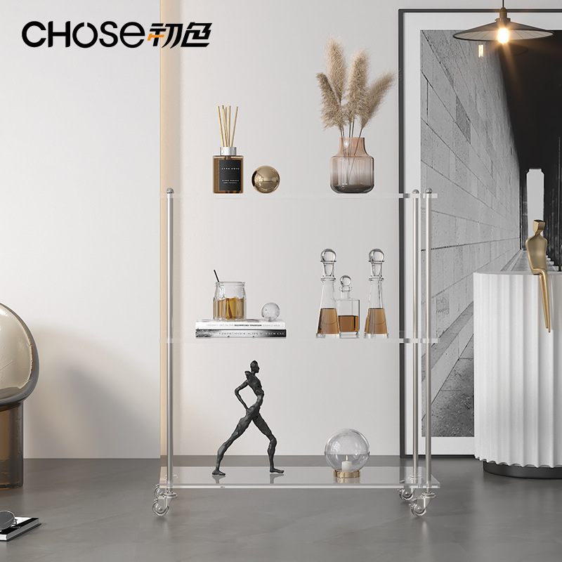 Carrito acrílico estilo ins, mesa lateral de la sala de estar, cocina extraíble, estante de almacenamiento para el hogar, estante de piso