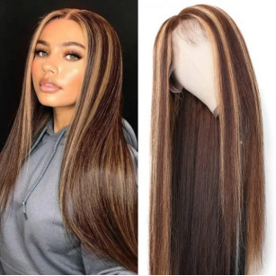 New European and American cross-border wig for women summer gradient dyed medium-parted long straight hair high-temperature silk chemical fiber simulated human hair headgear
