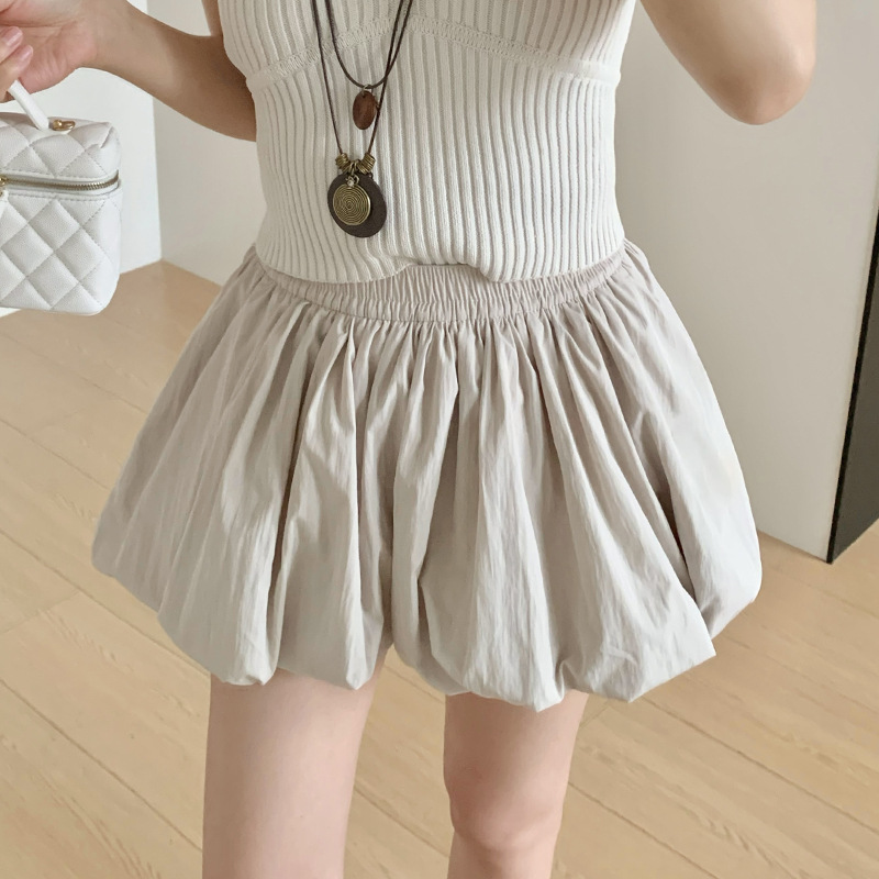 Dopamine Fluffy Bud Skirt for Women, Summer Sweet Style Ice Silk Lantern Skirt, Petite A-Line Anti-Exposure Half Skirt