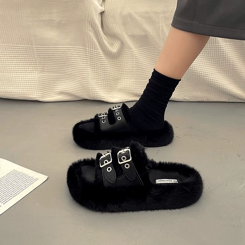 Меховые тапочки в сказочном стиле для женщин, которые можно носить весну и осень, нескользящие домашние домашние плюшевые тапочки на толстой подошве, милые офисные хлопковые тапочки