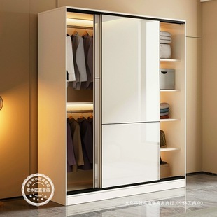 Wardrobe for Home Bedroom Sliding Door Closet Rental Room Simple Modern Children's Solid Wood Small Apartment Economical Cabinet