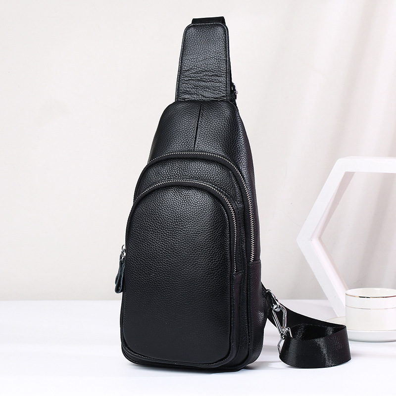 Men's Genuine Leather Chest Bag, Crossbody Bag, Outdoor Casual Large-Capacity Shoulder Bag, Trendy Cowhide Versatile Fashion Chest Bag