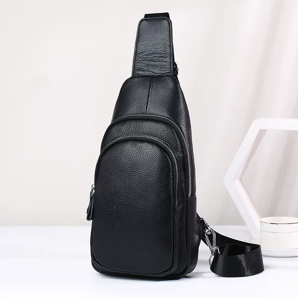 Men's Genuine Leather Chest Bag, Crossbody Bag, Outdoor Casual Large-Capacity Shoulder Bag, Trendy Cowhide Versatile Fashion Chest Bag