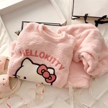 新款半边绒睡衣女冬季可爱珊瑚绒加绒加厚法兰绒秋冬套装家居服款