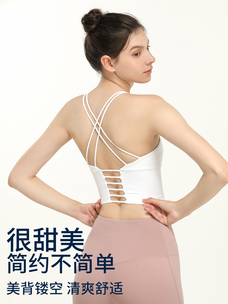Europa y América sexy correa delgada belleza espalda deportes ropa interior a prueba de golpes correr de secado rápido push up correa yoga sujetador chaleco desgaste exterior