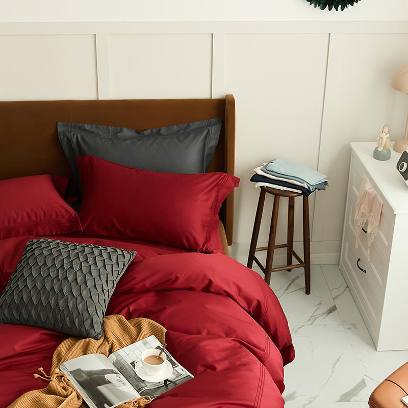 Set copripiumino in microfibra, set di biancheria da letto a quattro pezzi in cotone a fibra lunga Xinjiang 100s, trapunta da matrimonio rossa interamente in cotone per la camera nuziale._voghion.com