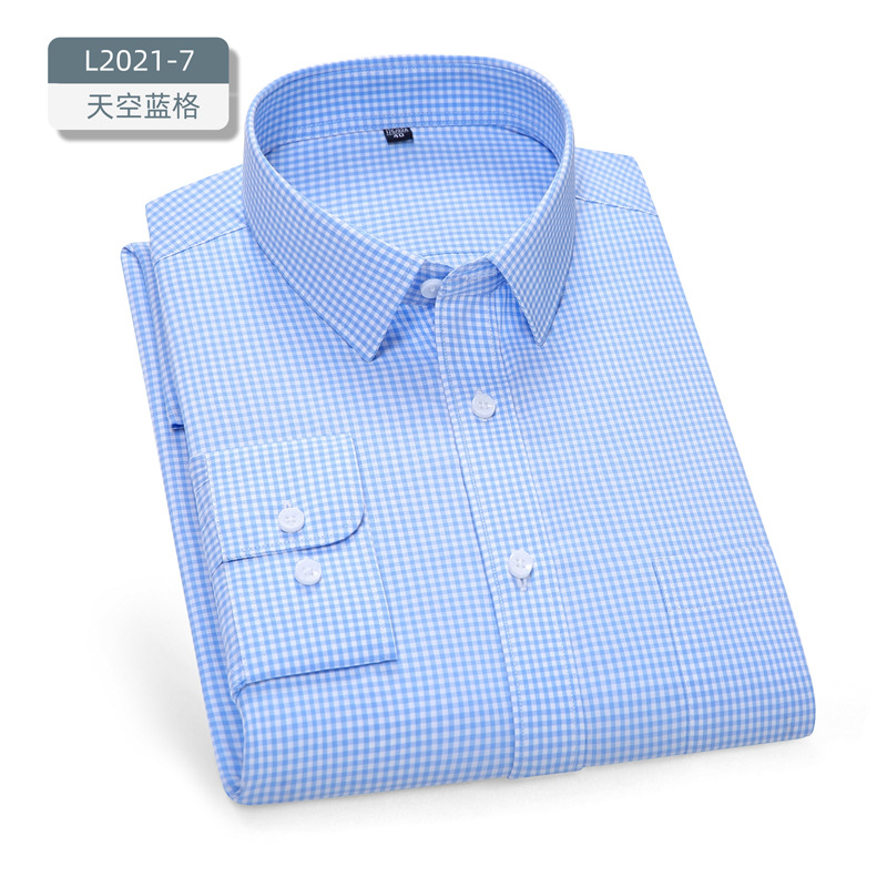 Camisas de hombre de algodón de manga larga amoníaco líquido sin escaldos comerciales estriadas de cuello blanco profesional camisa de trabajo sin escaldos comerciales