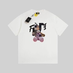 25 Summer Fengea Bear プリント半袖ラウンドネックカップル T シャツカジュアル男性と女性の多用途トップクロスボーダー限定