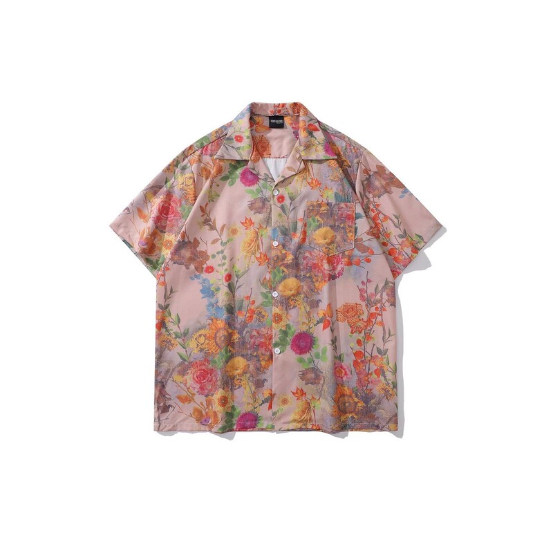 Summer men's floral short-sleeve shirt, beach vacation style, light luxury and elegant, short-sleeve shirt for men and women, couple's Cuban collar shirt Summer men's floral short-sleeve shirt, beach vacation style, light luxury and elegant, short-sleeve shirt for men and women, couple's Cuban collar shirt