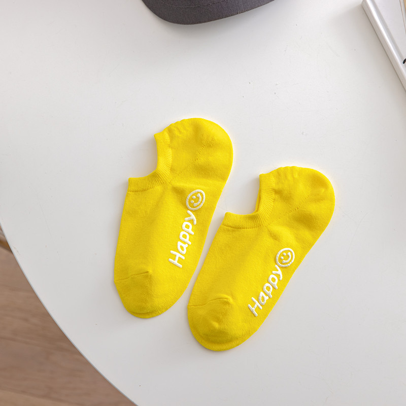 Calcetines de algodón peinado calcetines de color sólido de primavera y verano para mujer Calcetines de algodón de silicona de corte bajo para mujer antideslizantes de color caramelo calcetines invisibles