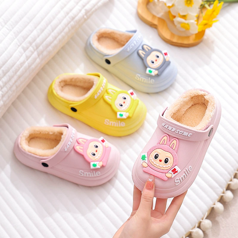拉布布秋冬季儿童棉拖鞋厚底防水防滑亲子柔软室内小中大童棉拖鞋