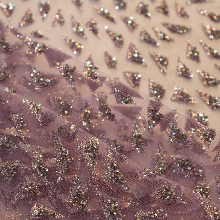 2024 nuevo hilo de malla de malla hexagonal tela de malla hecha a mano diamante polvo fino vestido de boda tela de mujer