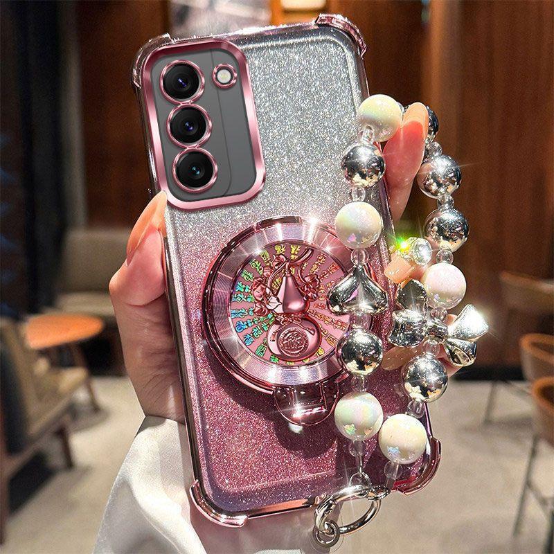Suitable for Samsung A73 phone case, gold gourd-shaped rotating stand, Samsung A55 anti-drop glitter electroplated protective case for women Suitable for Samsung A73 phone case, gold gourd-shaped rotating stand, Samsung A55 anti-drop glitter electroplated protective case for women