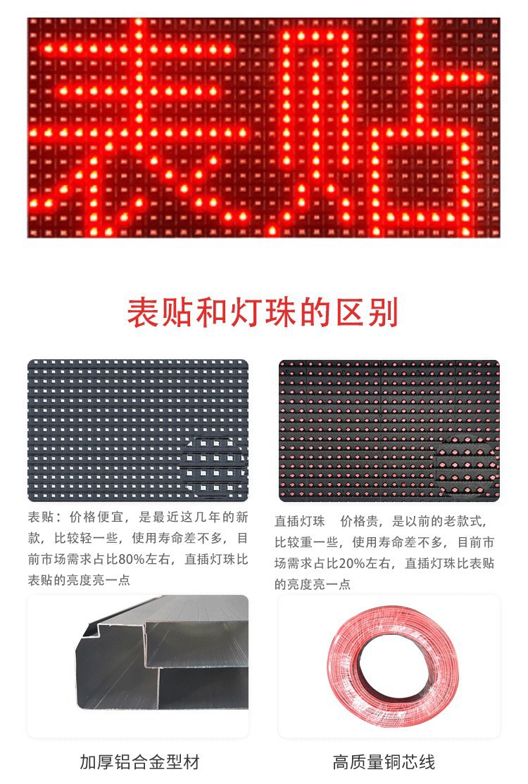 LED显示屏单色表贴P10间距走字屏门头屏电子滚动屏防水广告牌-阿里巴巴
