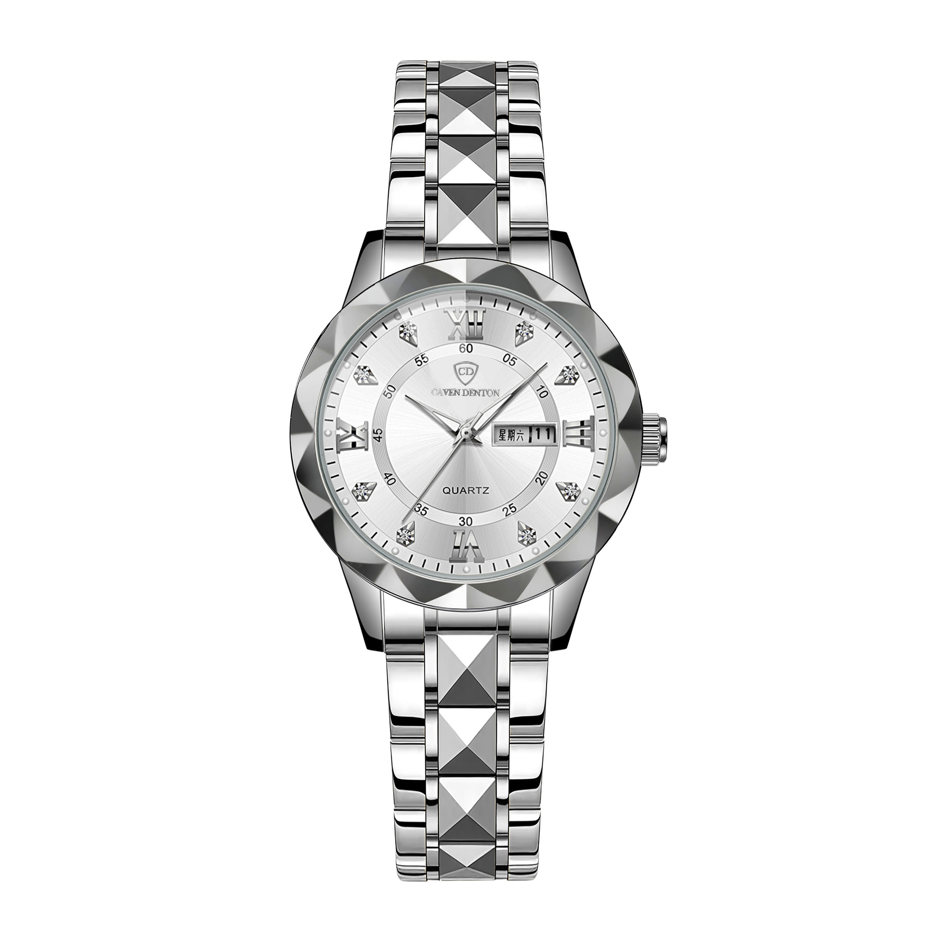 더블 달력 흰색 표면 (스틸 스트랩)