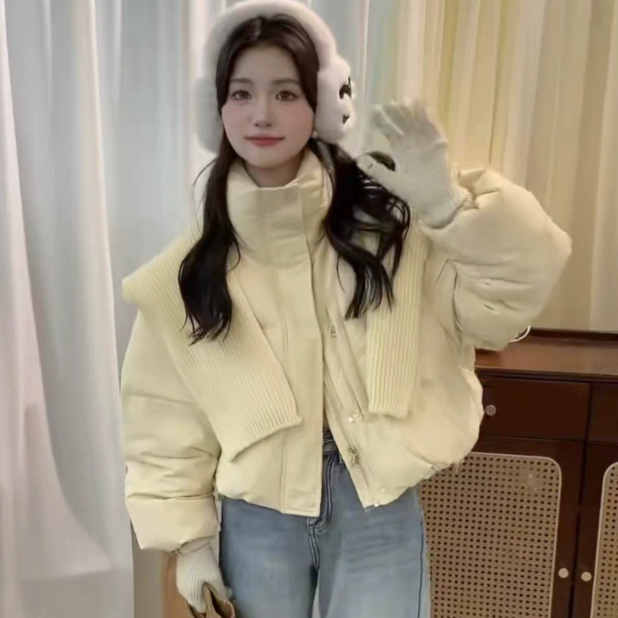 Новая зимняя модная вязаная шаль-шарф и пуховик 2025 года для женщин с воротником-стойкой, утепленный, для миниатюрных фигур.