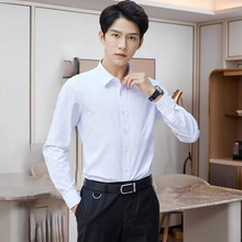春季韩风时尚高级衬衫男装纯色商务正装通勤免烫抗皱长袖衬衣外穿
