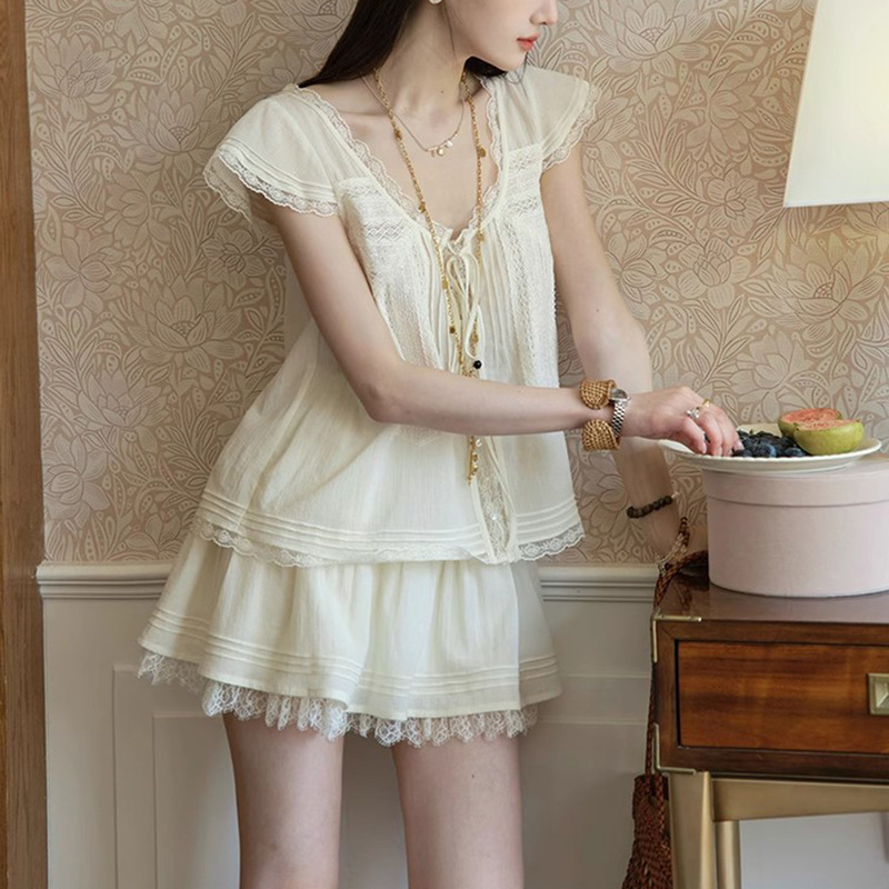 Spot Mint Southern French Holiday Heavy Industry Lace Girls Fashion Suit Women Summer