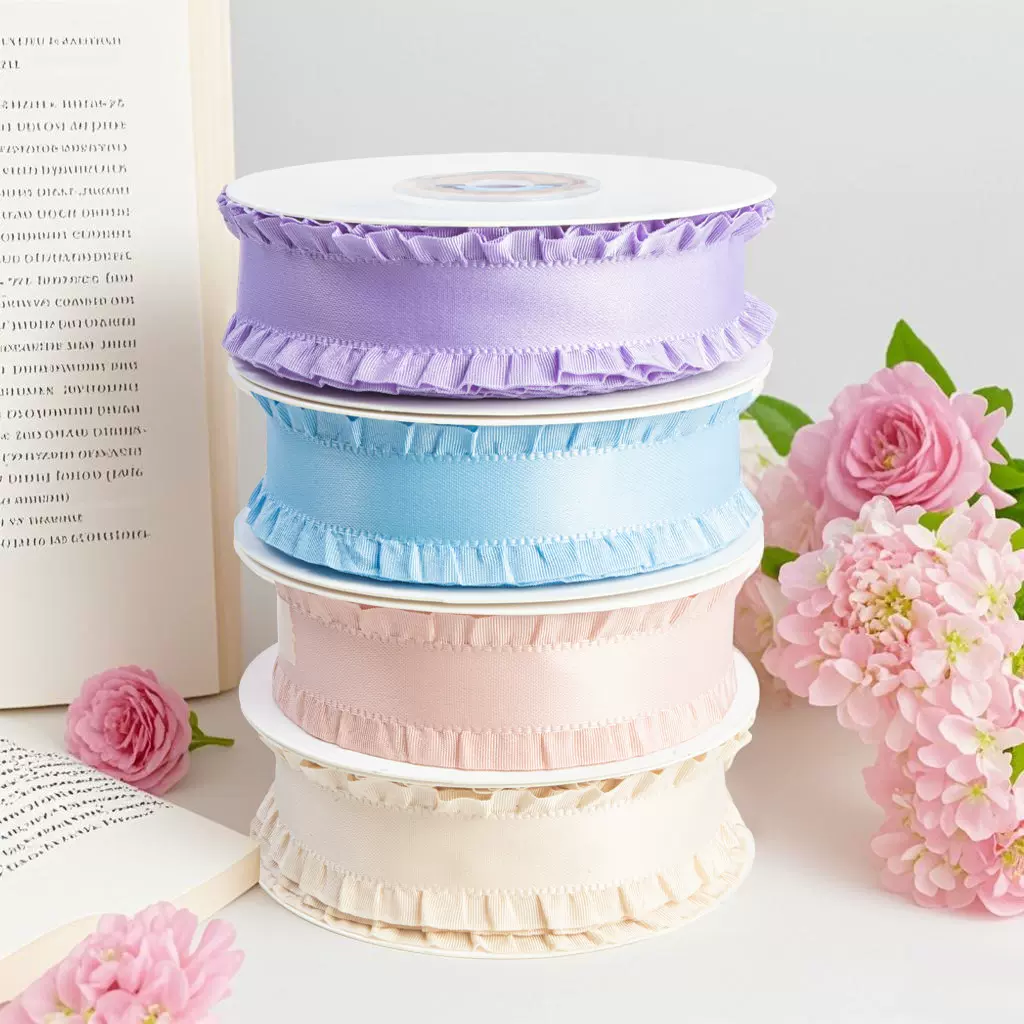 荷叶边织带涤纶包边条服装辅料耳边波浪带边褶皱发饰发夹彩丝带