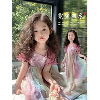 Девочка Hanfu 2025 детское старинное новое платье маленькая девочка супер сказочная вышивка Тан платье летняя принцесса юбка