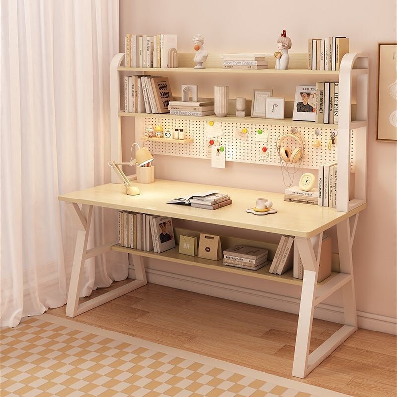 Computer desk with holes, integrated bookshelf, home-use student desktop study table, writing combination desk, office desk Computer desk with holes, integrated bookshelf, home-use student desktop study table, writing combination desk, office desk
