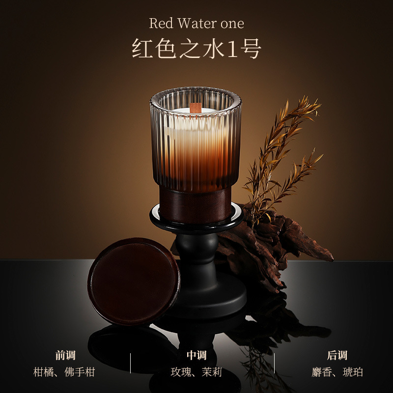 疏影琉璃条纹杯香薰蜡烛木质蜡芯伴手礼香薰白噪音蜡烛高级感香氛|undefined