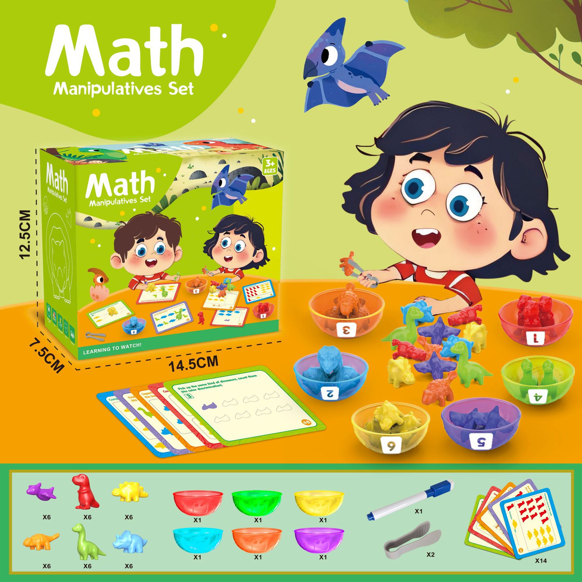 Niños transfronterizos conteo de arco iris goma suave clasificación de color de animales cognición digital Juego de ayudas didácticas Montessori Juguete de 3 años