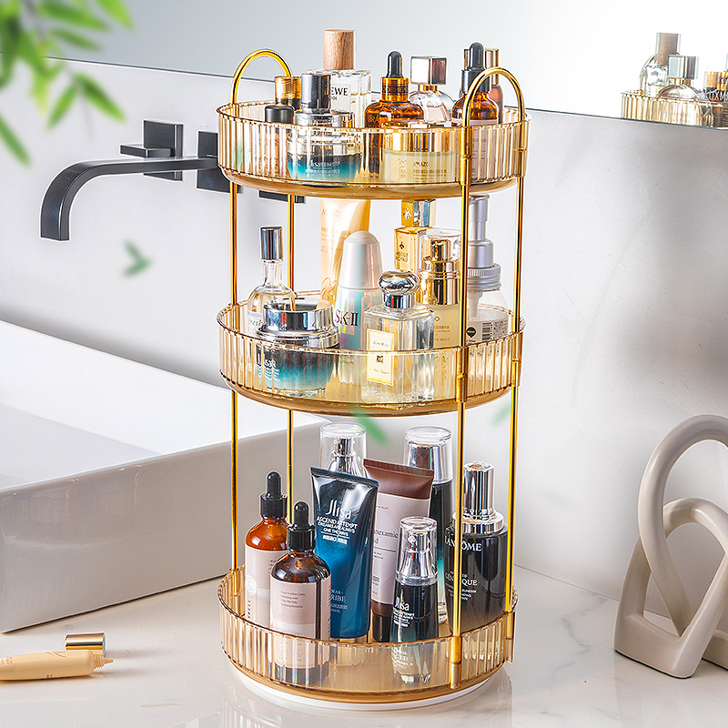 Cosmetics storage box bathroom rotating storage rack Internet celebrity light luxury transparent dressing table lipstick skin care storage rack