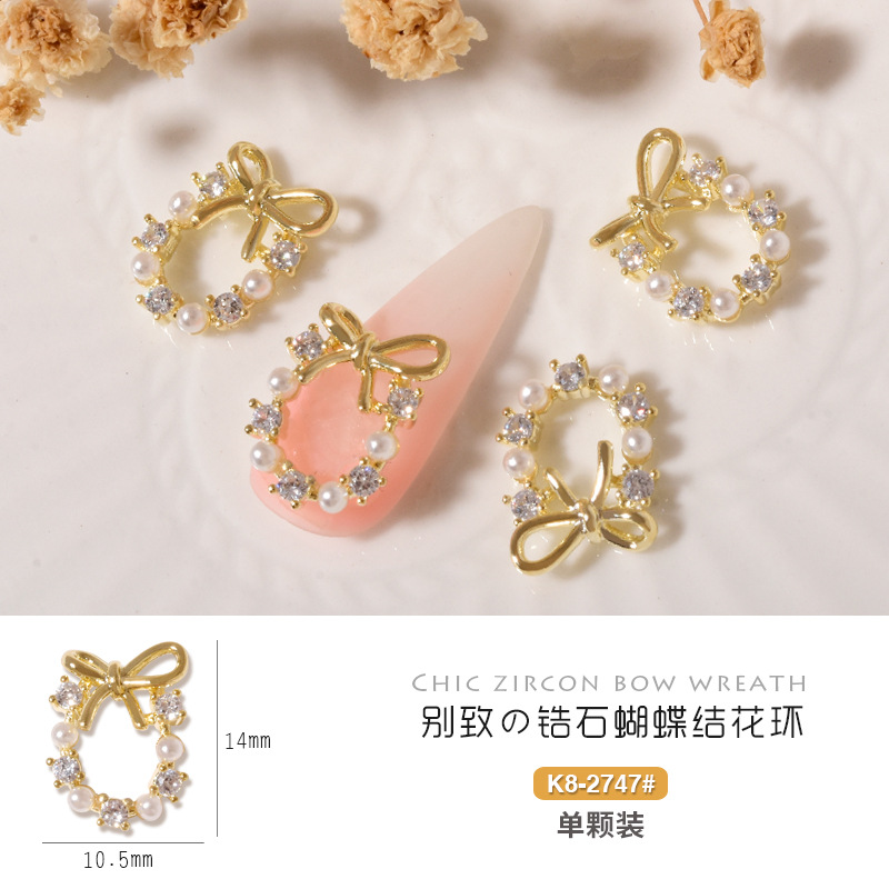 2023 Internet celebridad clavo circón Luz de lujo guirnalda de Navidad popular arco diamante tridimensional perla accesorios de uñas diamante