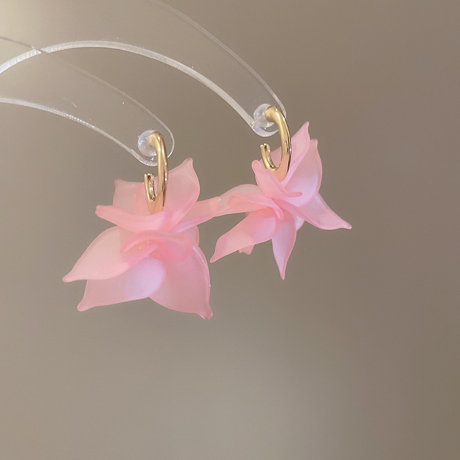 Pendientes de flores de color dopamina Pendientes dulces y frescos de primavera y verano Pendientes pequeños y elegantes de alta gama para mujer