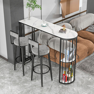 Nordic New Slate Semicircular Bar Table and Chairs for Home Kitchen Living Room Wine Cabinet Partition Wall Light Luxury Long Narrow Table