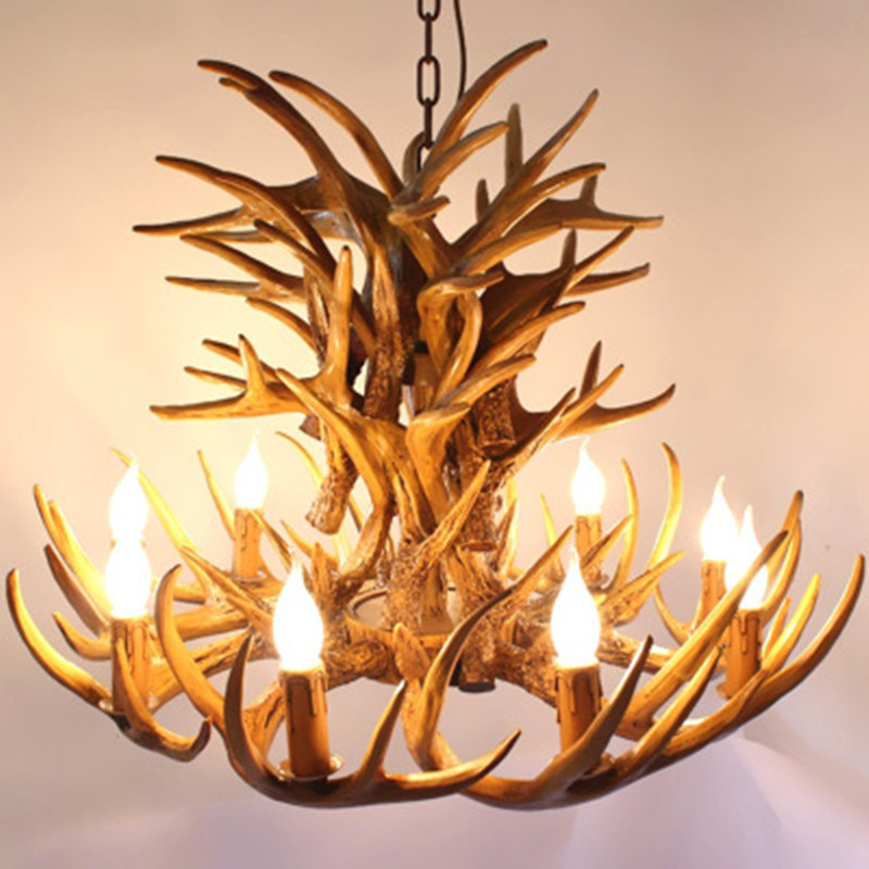Nordic Retro Deer Antler Chandelier Personal Creative Industrial Style Hot Pot Restaurant Café Living Room Bar Counter Lighting