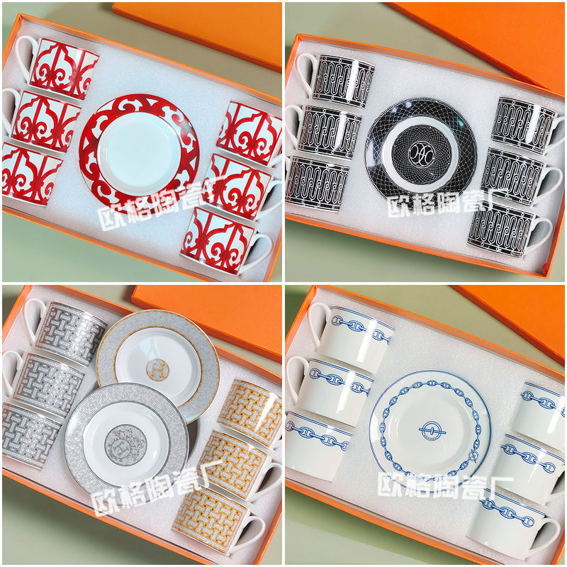 Conjunto de café de porcelana de hueso europeo transfronterizo, tazas de pareja, seis tazas, seis platos, 3 regalos caseros de té de la tarde retro de lujo