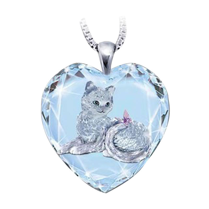 Yunjin transfronteriza Venta caliente moda europea y americana en forma de corazón colgante de cristal simple lindo gato serie collar de mujer