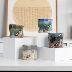 窯変粗陶器ハンドヘルドマグ家庭用レトロセラミックコーヒーカップウォーターカップ和風不規則な個人用ティーカップ