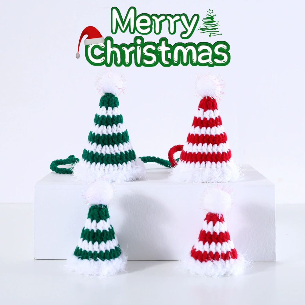 Домашнее животное кошка плюшевый мишка кролик собака шерсть ручной крючок красная и зеленая полосатая трехмерная Рождественская шапка аксессуары для головного убора
