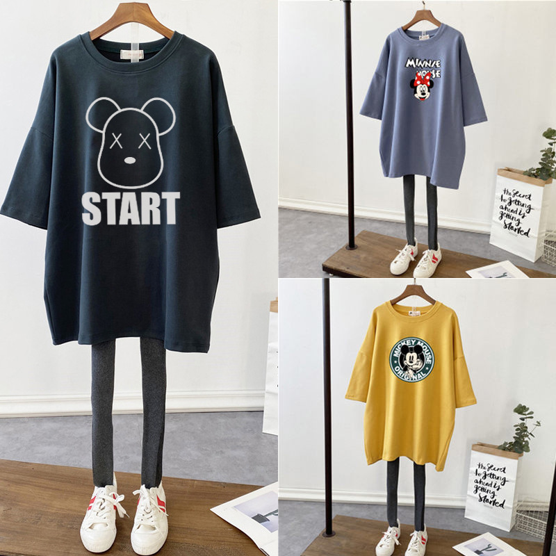 Mickey's Short-sleeved T-shirt Women's 2024 New Summer Cotton Half-sleeved Mid-length T-shirt Loose Korean-style Ins Top Trendy