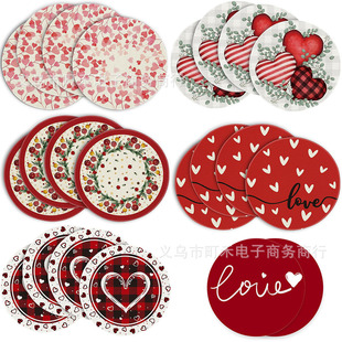 Cross-border Hot Valentine's Day Placemat Red Rose Love Dining Table Coffee Table Decoration Anti-fouling Polyester Table Mat