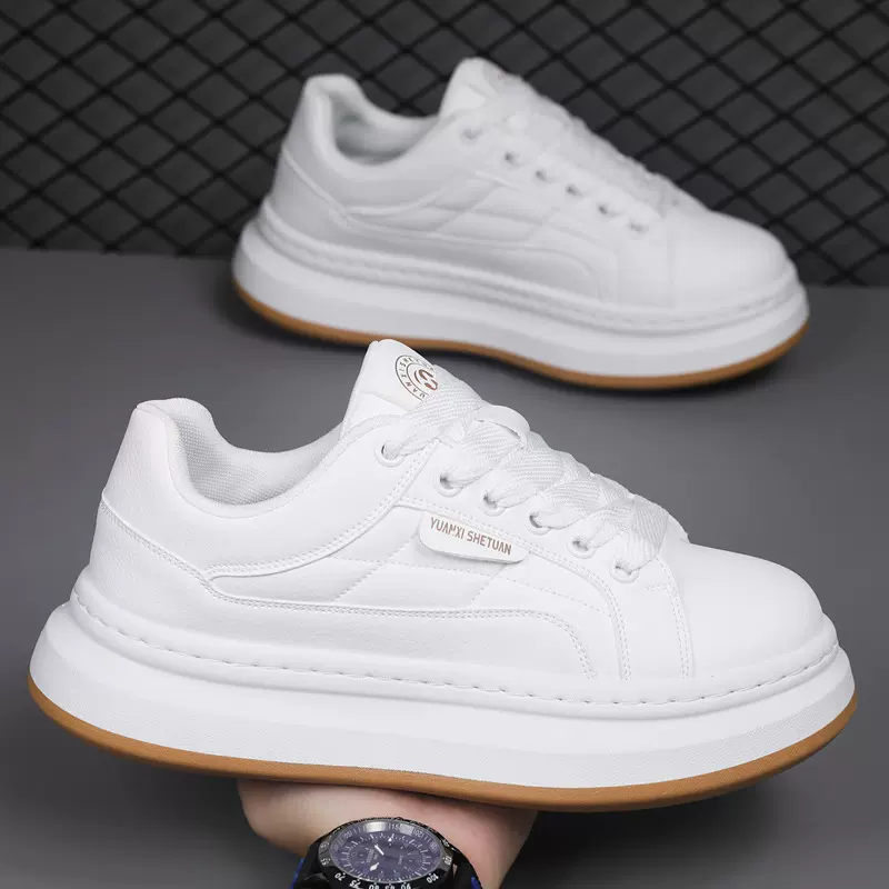 潮牌拼色板鞋男2025秋季新款男鞋皮面增高软底鞋子爆款百搭休闲鞋