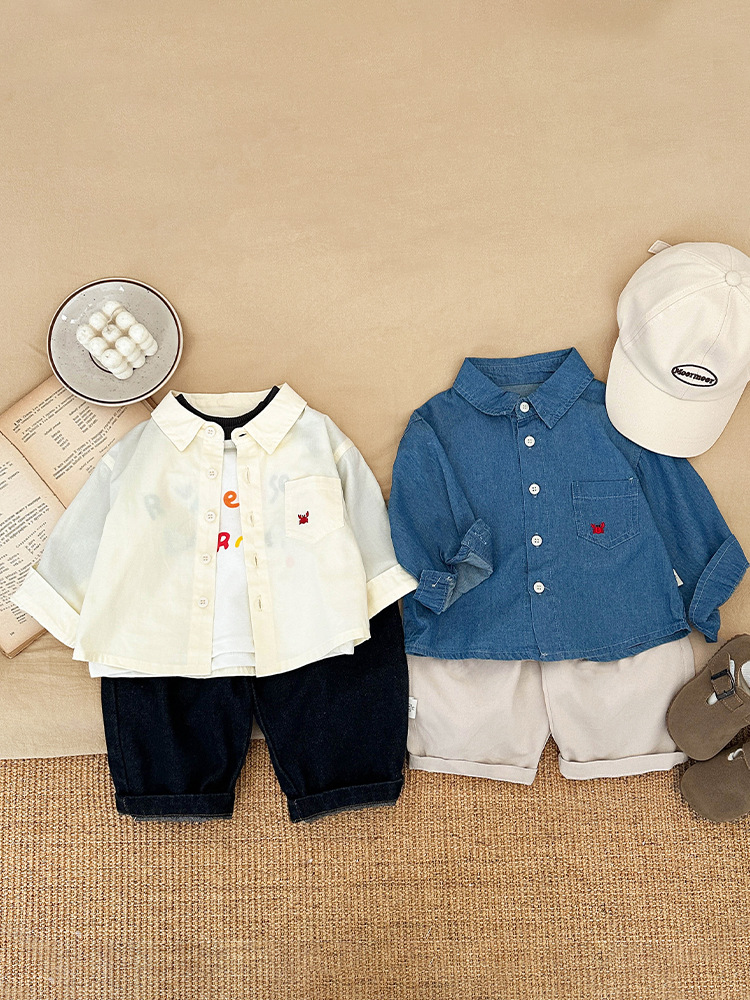 Camisas para Niños, Nueva Colección Otoño 2026, Tops de Manga Larga para Bebés, Ropa Infantil Moderna y Elegante, Camisas Vaqueras para Niños, Primavera