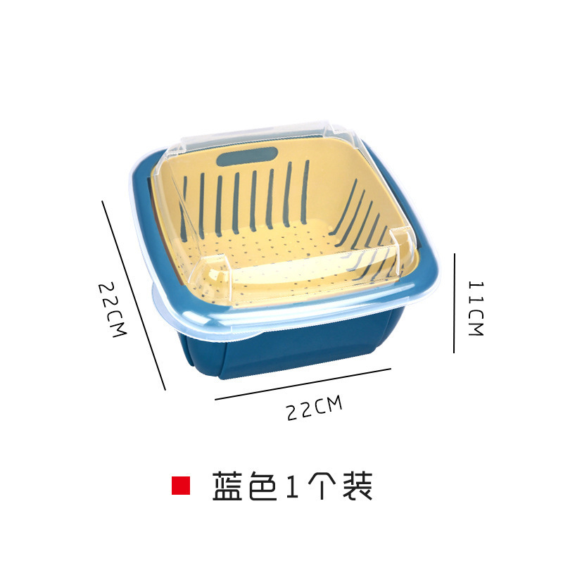 新しい二層野菜洗い桶、プラスチック排水バスケット、米洗い器、野菜青、野菜洗い桶、キッチン果物洗い桶|undefined