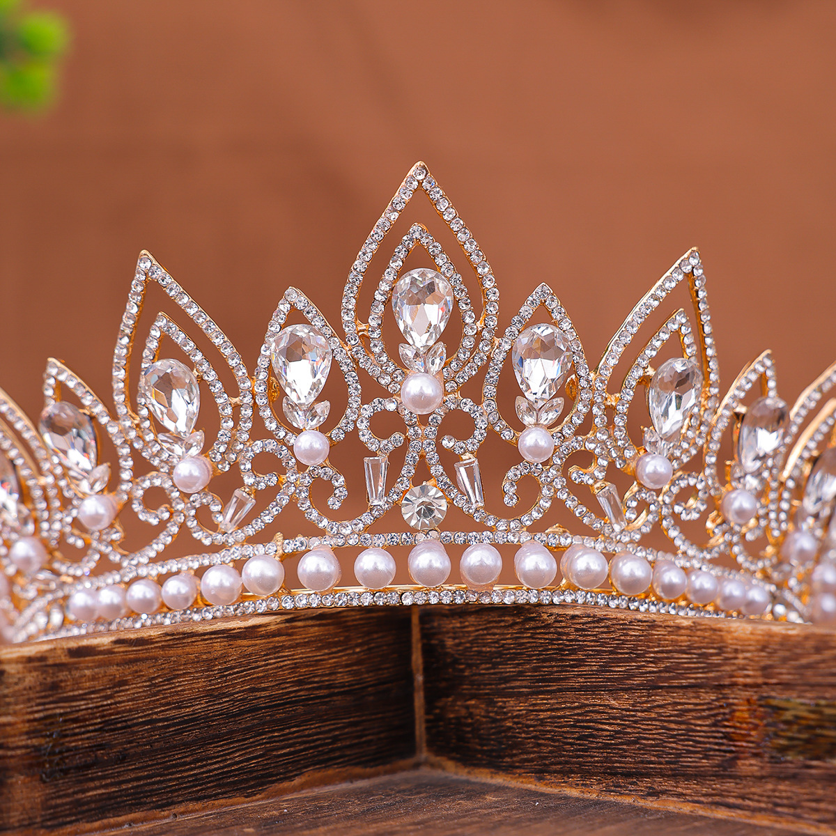 Luxus Barock Kristall Perle Kronen und Diademe für Frauen Abschluss ball Party Braut Hochzeit Haarschmuck Schmuck Diadem Geschenk – Detail 5