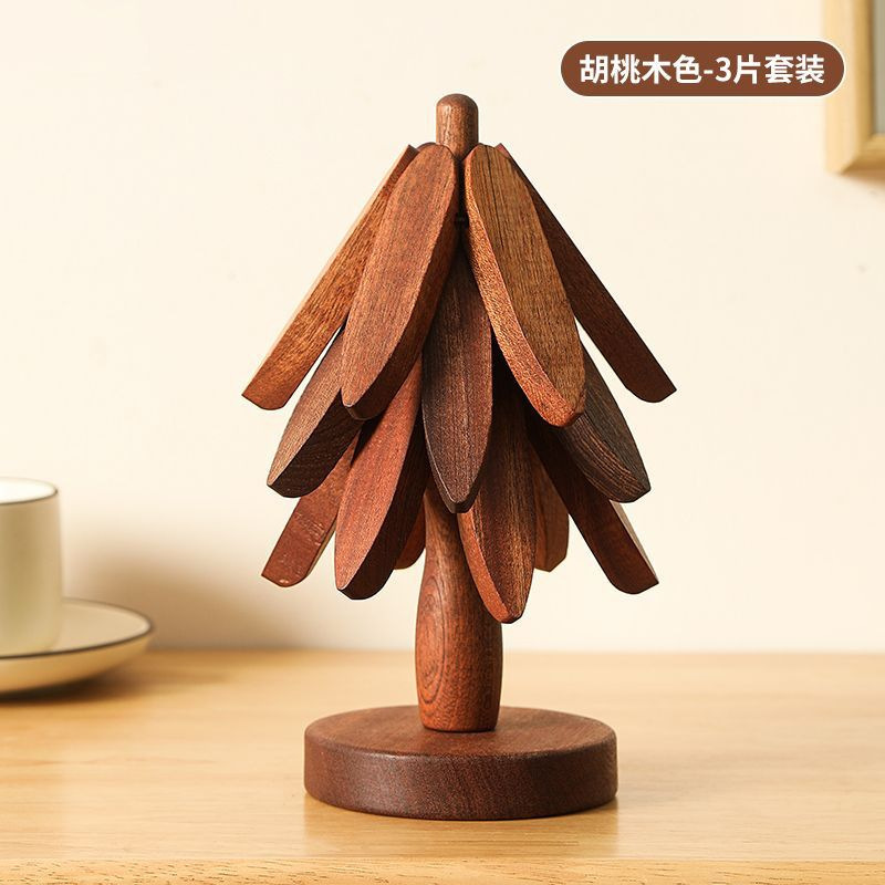 跨境圣诞树实木隔热垫一棵树杯垫餐桌摆件创意防烫垫耐高温锅碗垫|undefined