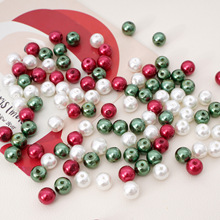 玻璃珍珠瓷珠本色圆珠散珠圣诞色系 手工diy配件串珠手串珠有孔珠